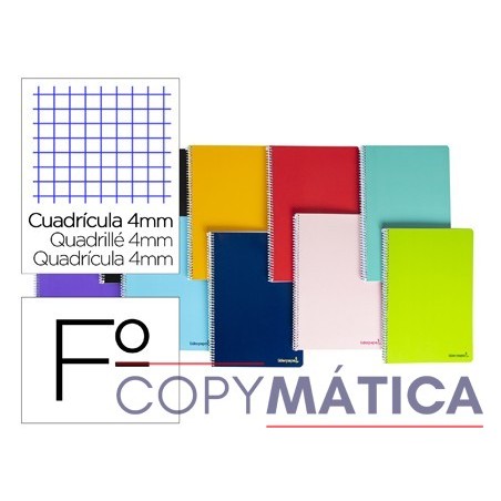 Cuaderno espiral liderpapel folio smart tapa blanda 80h 60gr cuadro 4 mm con margen colores surtidos.