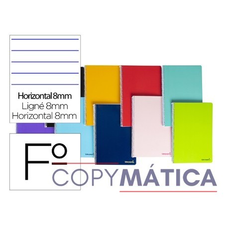 Cuaderno espiral liderpapel folio smart tapa blanda 80h 60gr 1 raya horizontal 8mm con margen colores surtidos.