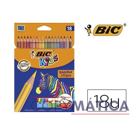 Lapices de colores bic evolution stripes caja de 18 colores surtidos.