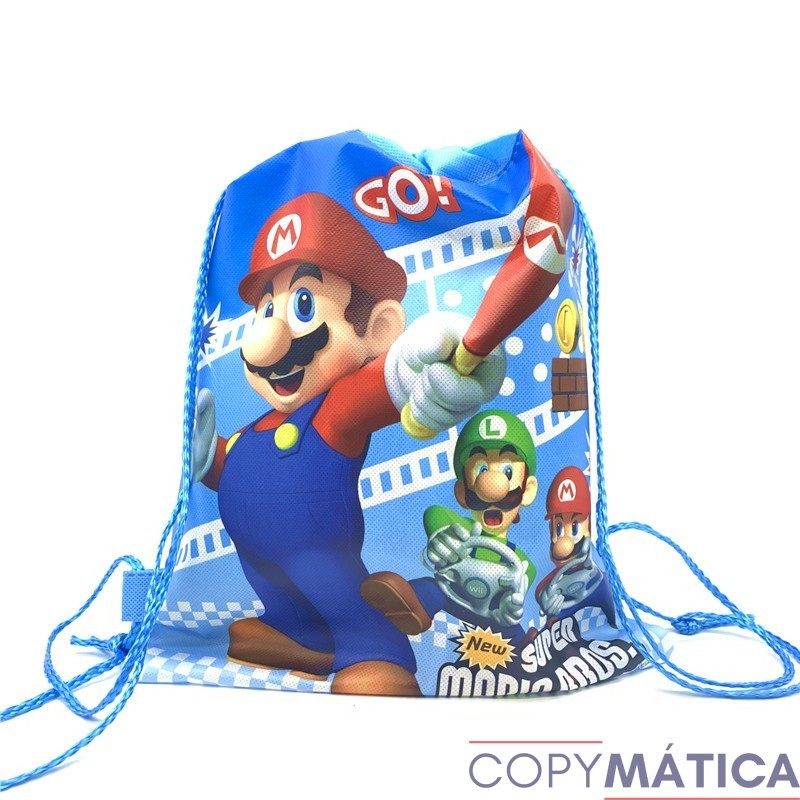 Súper Mario telas no tejidas mochila con cordón para niños bolsas de regalo para fiesta de cumpleaños 36*28CM