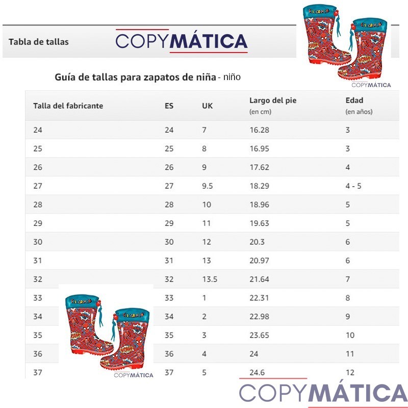 Botas de Agua Spiderman Marvel TALLAS: 24-26-28-30-32