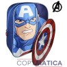 Pack Mochila Capitán América con escudo 3d + Botella Alumino 500 ml Capitán América . + Sandwichera Capitán América  a juego.