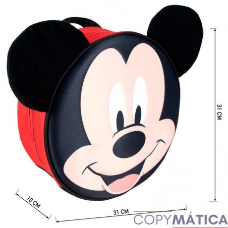 Mochila Infantil 3D Mickey Mouse Disney Premium Aplicaciones 27x27x9cm.
