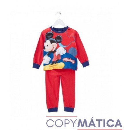 Disney Mickey Mouse Pijama Niño, Pijamas Niños 100% Algodon, Conjunto Pijama Niño Invierno de Manga Regalos para Niños Talla 5 Color Rojo