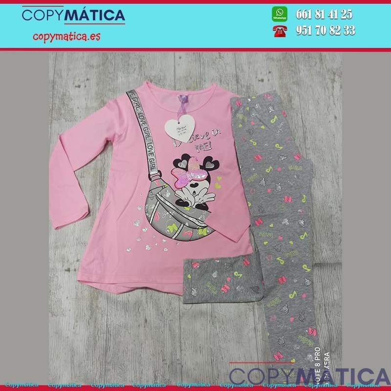 Conjunto de Algodón de Niña de Minnie -Mangas Largas Sudaderas Traje Casual Ropa  de Otoño Invierno Color Rosa Talla 3/4