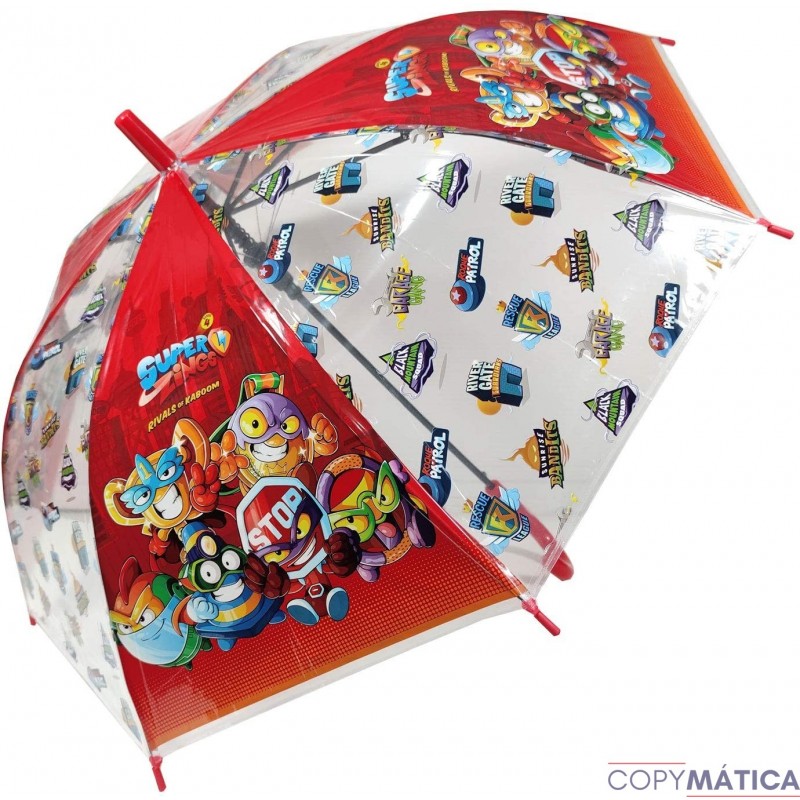 Superzings Paraguas Infantil Automático Paraguas Superthings Niño, 68 cm, Color Rojo Paraguas Transparente Supethings