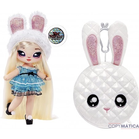 Na! Na! Na! Surprise  Serie Glam-Coleccionable-Muñeca rubia con vestido azul y orejas Bolso en forma de conejo-Alice Hops