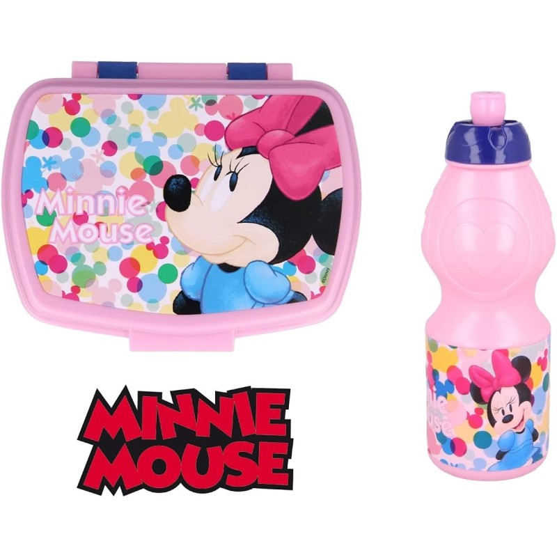 Pack - 2 unidades Minnie Mouse : Fiambrera Porta Merienda y Botella Libre De Bpa - 400 ml.