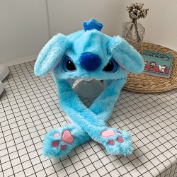 Gorro de felpa  de Disney Stitch para niños, gorro de felpa con orejas que se mueven hacia arriba.