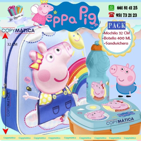 Pack Mochila Peppa pig+ Botella  + Sandwichera