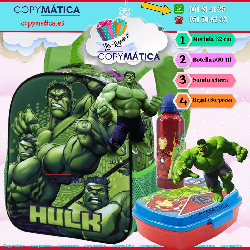 Pack Hulk Mochila, Botella y Sandwichera de los Superhéroes