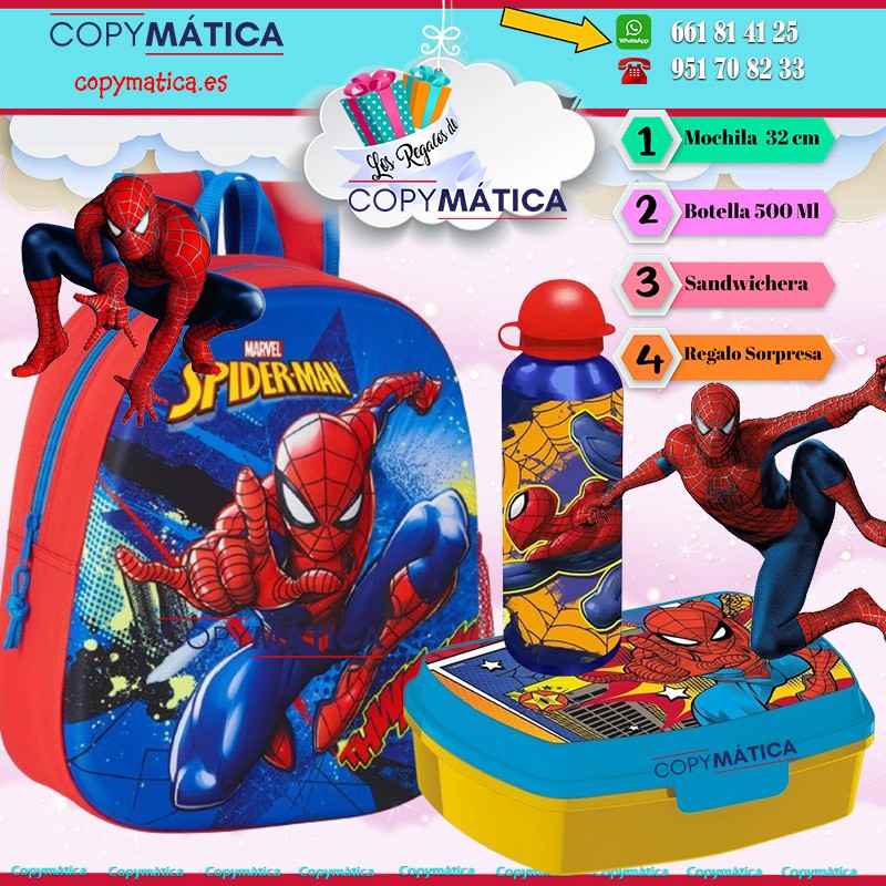 Pack Spiderman Mochila, Botella y Sandwichera de los Superhéroes