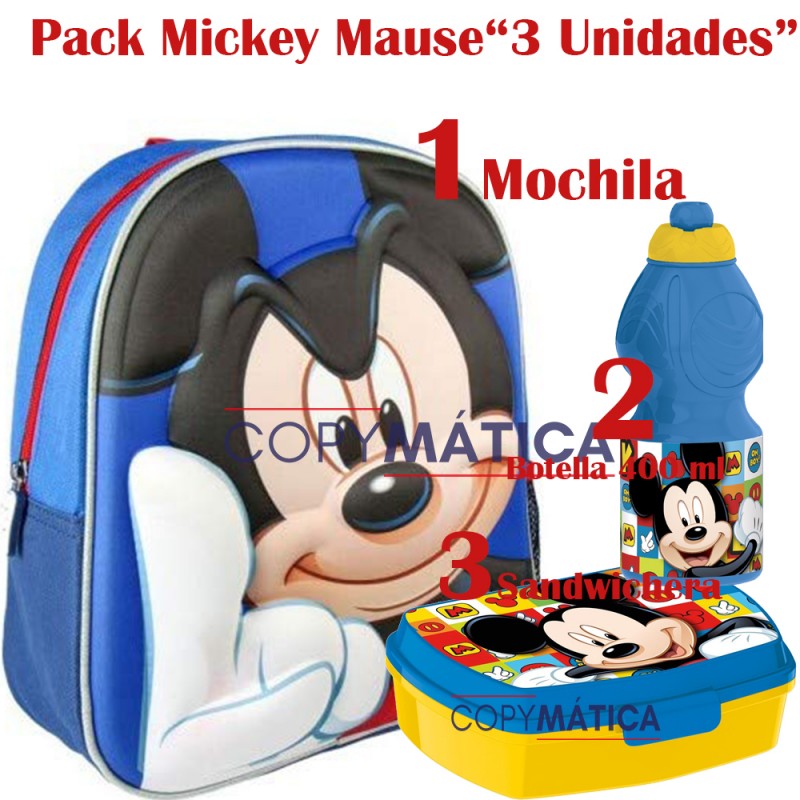 PACK "Mochila 3D Mickey Mause+Botella + Sandwichera